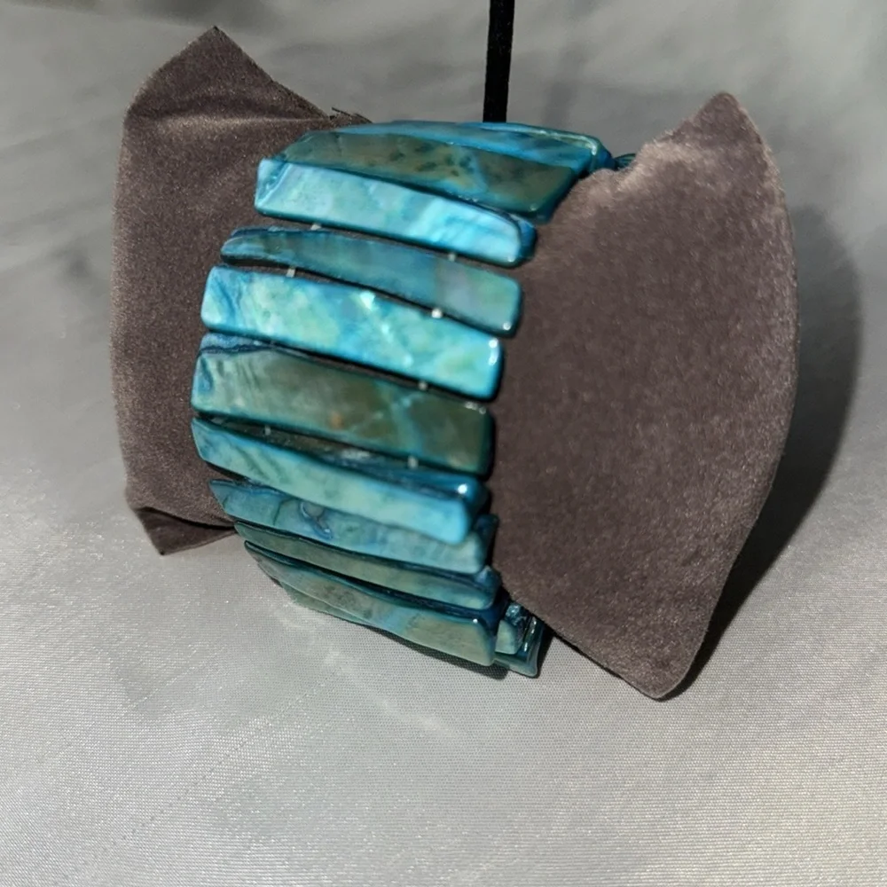 Turquoise Abalone Mother of Pearl Shell Stretch Bracelet